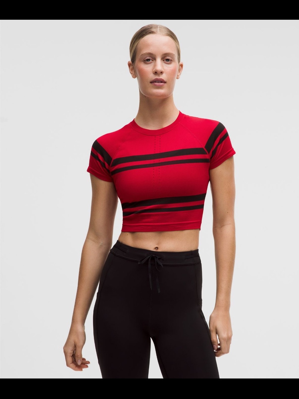 Lululemon Red Striped Crop Top - Women's Athletic Tee